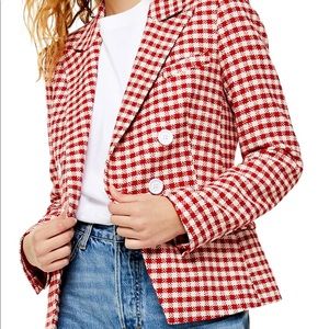 Topshop Red and White Checkered Blazer
